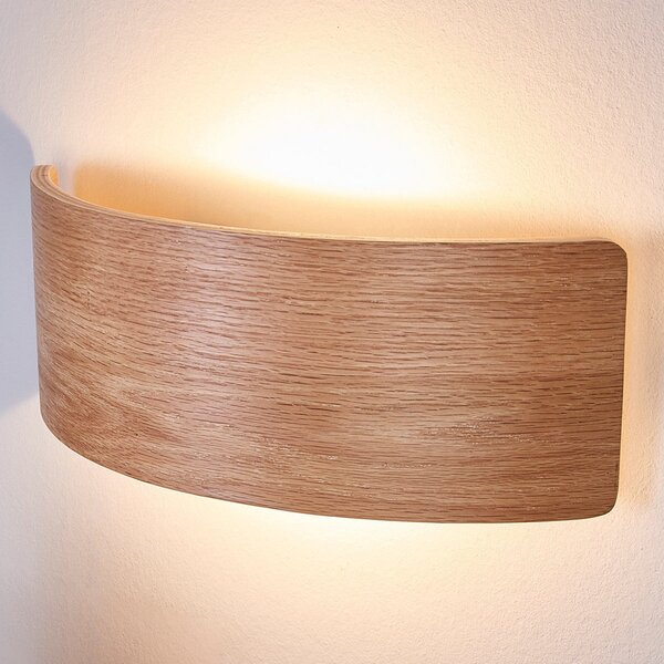 Lindby LED φωτιστικό τοίχου Rafailia, πλάτος 33cm, ξύλο, 3,000K, Ξύλου, Σαλόνι / τραπεζαρία, Ξύλο, Εξοχική κατοικία / Ρουστίκ