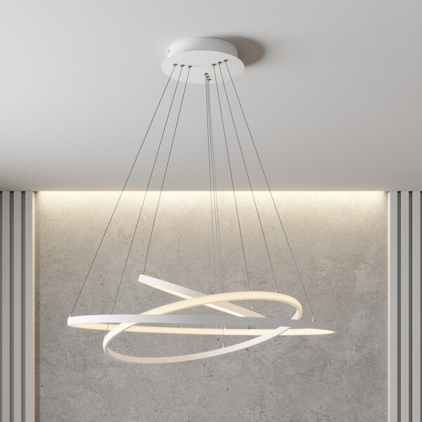 Lucande LED κρεμαστό φωτιστικό Ezana, λευκό, μέταλλο, Ø 80cm, ρυθμιζόμενος, Λευκό, Σαλόνι / τραπεζαρία, Μέταλλο, σύγχρονο