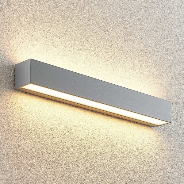 Lucande LED εξωτερική λάμπα τοίχου Lengo 50cm ασημί up/down 3.000 K, Μεταλλικό, Αλουμίνιο, σύγχρονο