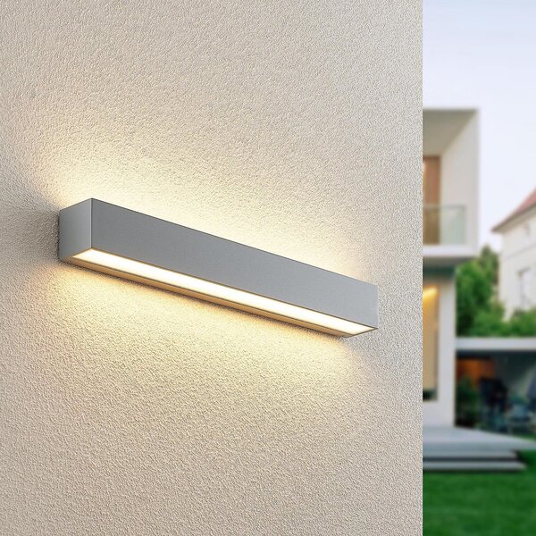 Lucande LED εξωτερική λάμπα τοίχου Lengo 50cm ασημί up/down 3.000 K, Μεταλλικό, Αλουμίνιο, σύγχρονο