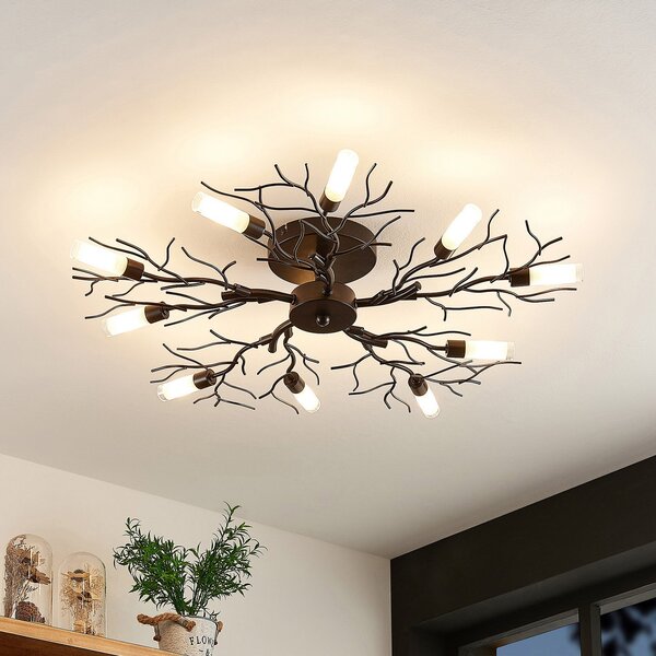 Lindby Φωτιστικό οροφής Bigna, Ø 68 cm, 10-φωτο, γυαλί, μέταλλο, ρυθμιζόμενος, Καφέ / Σκουριάς, Σαλόνι / τραπεζαρία, Μέταλλο, σύγχρονο