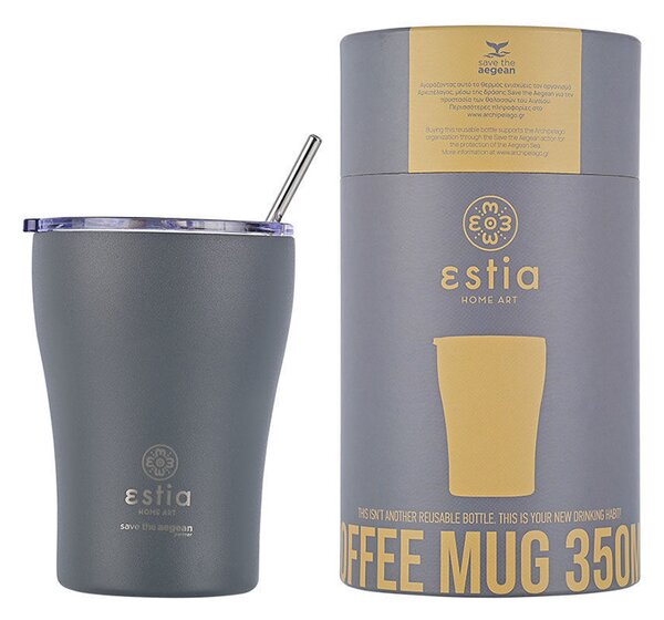 Θερμός με Καλαμάκι Coffee Mug Save The Aegean Fjord Grey 350ml