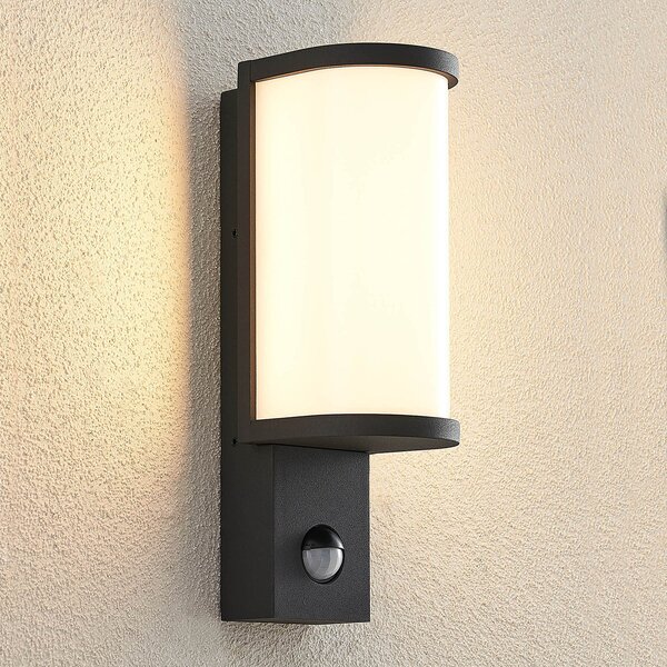 Lucande Jokum LED φωτιστικό τοίχου εξωτερικού χώρου, IP54, αισθητήρας, Γκρι, Μέταλλο, σύγχρονο