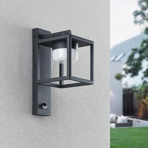 Lucande Timio εξωτερικό φωτιστικό τοίχου, downlight, αισθητήρας, GX53, IP44, ρυθμιζόμενος, Γκρι, Αλουμίνιο, σύγχρονο