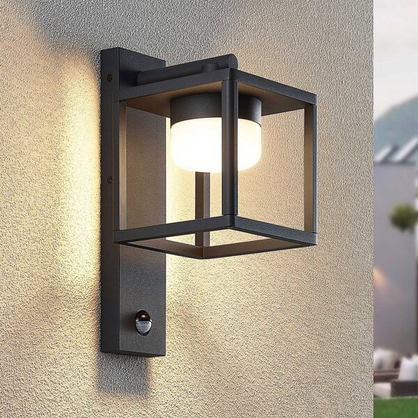 Lucande Timio εξωτερικό φωτιστικό τοίχου, downlight, αισθητήρας, GX53, IP44, ρυθμιζόμενος, Γκρι, Αλουμίνιο, σύγχρονο
