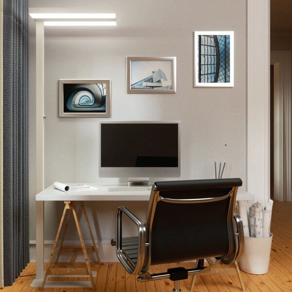 Arcchio LED-Stehlamp Logan Basic, λευκό, 6.000 lm, ρυθμιζόμενη ένταση φωτισμού, ρυθμιζόμενος, Λευκό, Μελέτη / Γραφείο, Αλουμίνιο, σύγχρονο, Όρθιος προβολέας