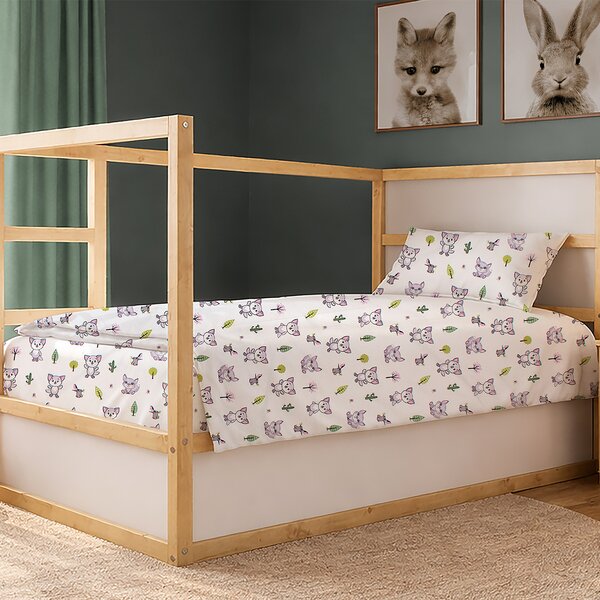 Παπλωματοθήκη Μονή (160x240) Dimcol Baby Foxes 594 White - Pastel Lilac