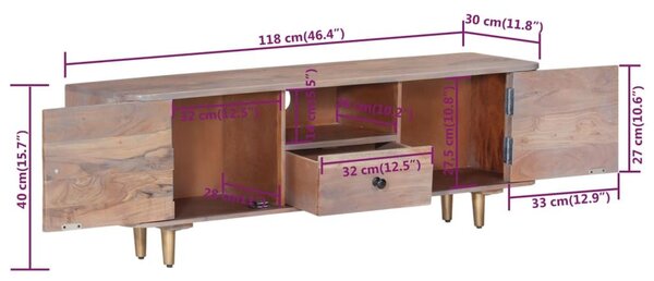 Έπιπλο Τηλεόρασης 118 x 30 x 40 εκ. από Μασίφ Ξύλο Ακακίας - Καφέ