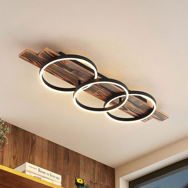 Lindby LED φωτιστικό οροφής Sentoa, ξύλο, μήκος 100 cm, 3.000 K, ρυθμιζόμενος, Ξύλου, Σαλόνι / τραπεζαρία, Ξύλο, σύγχρονο, Οροφή πολλαπλής φλόγας