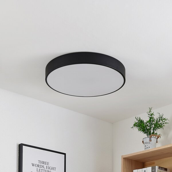 Lindby LED φωτιστικό οροφής Simera, Ø 50cm, μαύρο, μέταλλο, ρυθμιζόμενος, Μαύρο, Σαλόνι / τραπεζαρία, Πλαστικό, σύγχρονο