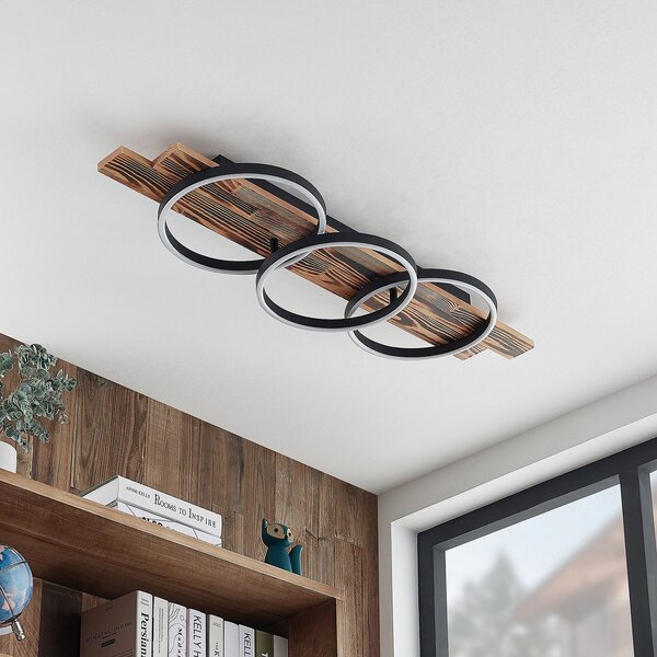 Lindby LED φωτιστικό οροφής Sentoa, ξύλο, μήκος 100 cm, 3.000 K, ρυθμιζόμενος, Ξύλου, Σαλόνι / τραπεζαρία, Ξύλο, σύγχρονο, Οροφή πολλαπλής φλόγας