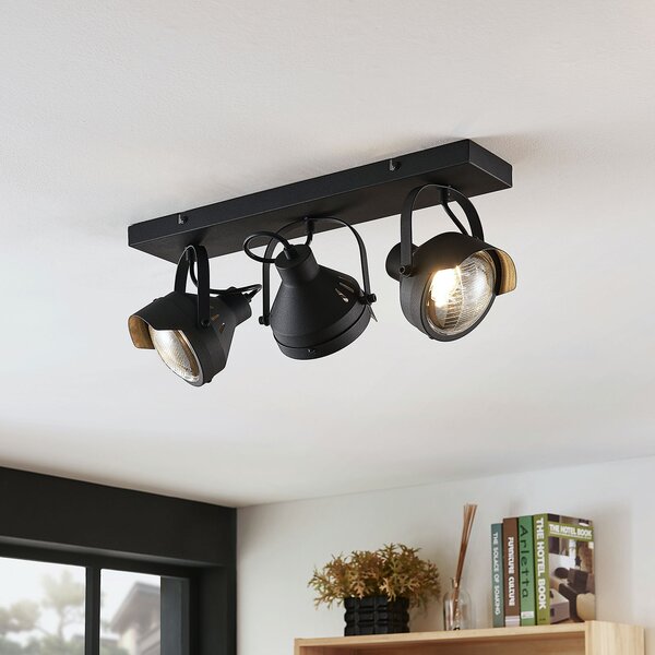 Lindby Προβολέας οροφής Henega, 52 cm, μαύρος, 3-φωτισμός, ρυθμιζόμενος, Μαύρο, Σαλόνι / τραπεζαρία, Μέταλλο, Βιομηχανικός σχεδιασμός