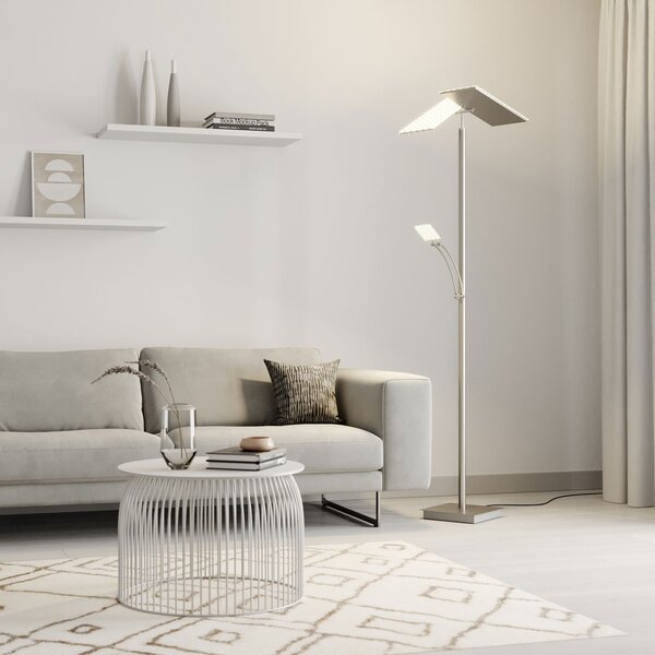Lucande LED-Stehleuchte Parthena, νικέλιο, μέταλλο, 180 cm, ρυθμιζόμενος, Γκρι, Σαλόνι / τραπεζαρία, Μέταλλο, σύγχρονο