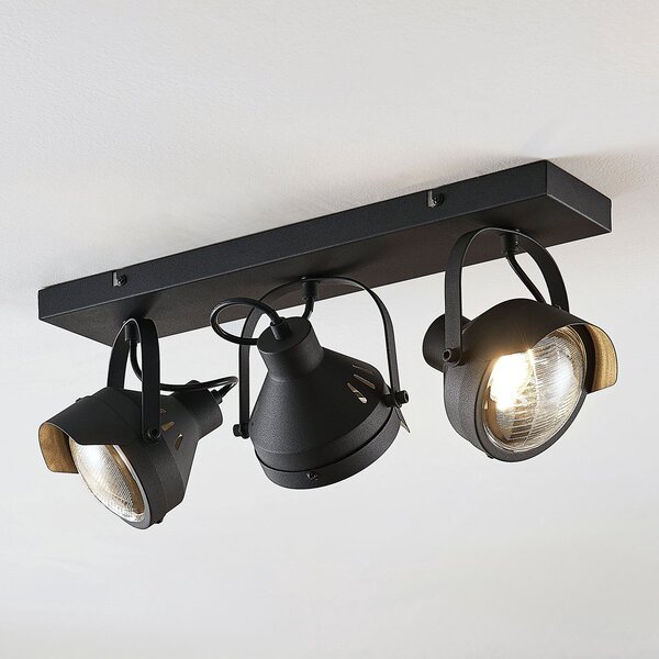 Lindby Προβολέας οροφής Henega, 52 cm, μαύρος, 3-φωτισμός, ρυθμιζόμενος, Μαύρο, Σαλόνι / τραπεζαρία, Μέταλλο, Βιομηχανικός σχεδιασμός