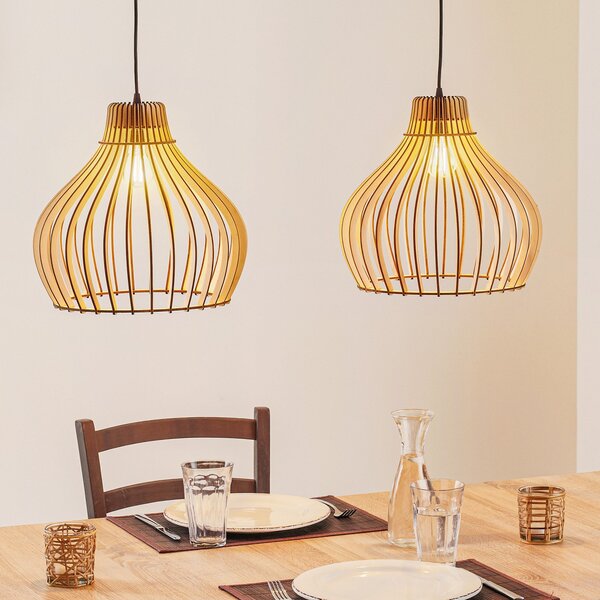 TEMAR LIGHTING Κρεμαστό φωτιστικό Barrel με δύο λάμπες, ρυθμιζόμενος, Ξύλου, Σαλόνι / τραπεζαρία, Ξύλο, Εξοχική κατοικία / Ρουστίκ