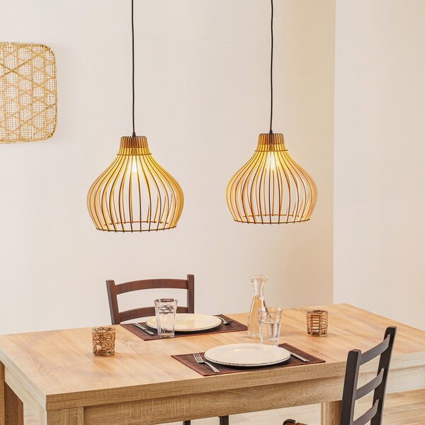 TEMAR LIGHTING Κρεμαστό φωτιστικό Barrel με δύο λάμπες, ρυθμιζόμενος, Ξύλου, Σαλόνι / τραπεζαρία, Ξύλο, Εξοχική κατοικία / Ρουστίκ