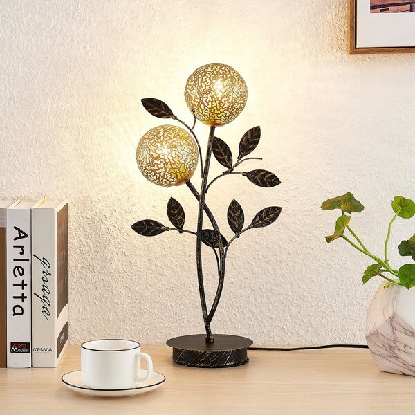 Lucande Evory επιτραπέζιο φωτιστικό, 48 cm, 2-φωτο, μαύρο/χρυσό, G9, Μαύρο, Σαλόνι / τραπεζαρία, Μέταλλο, Φλωρεντινή