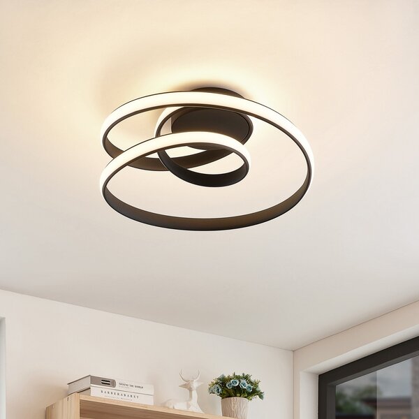 Lucande LED φωτιστικό οροφής Sakina, μαύρο, μέταλλο, Ø 48cm, ρυθμιζόμενος, Μαύρο, Σαλόνι / τραπεζαρία, Μέταλλο, σχεδιασμός