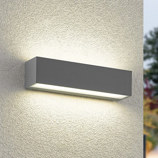 Arcchio LED εξωτερική λάμπα τοίχου Lengo, 25 cm, 2 φτερά, γκρι, CCT, Γκρι, Αλουμίνιο, σύγχρονο