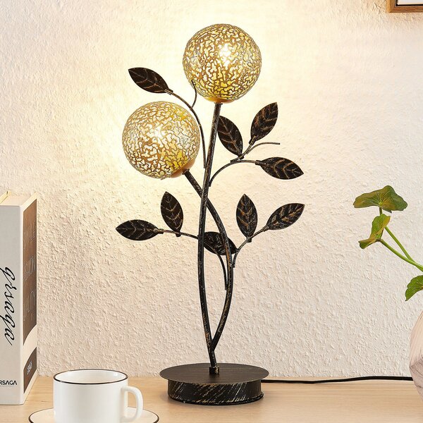 Lucande Evory επιτραπέζιο φωτιστικό, 48 cm, 2-φωτο, μαύρο/χρυσό, G9, Μαύρο, Σαλόνι / τραπεζαρία, Μέταλλο, Φλωρεντινή