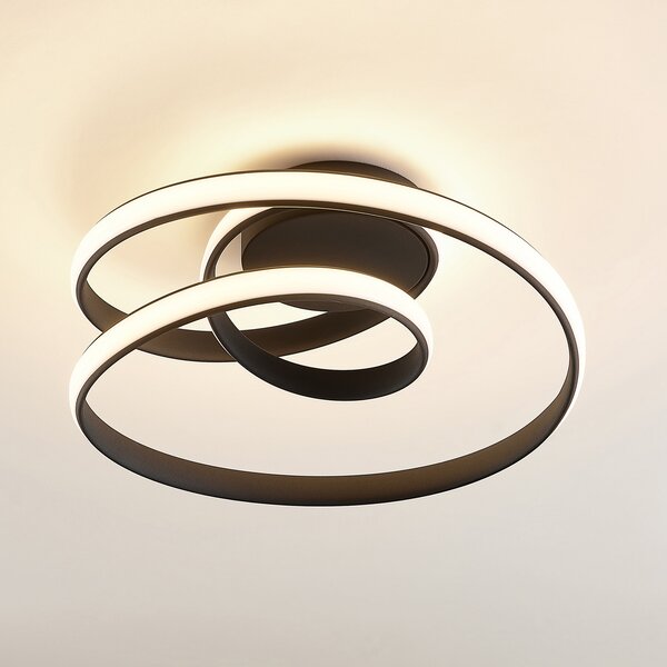 Lucande LED φωτιστικό οροφής Sakina, μαύρο, μέταλλο, Ø 48cm, ρυθμιζόμενος, Μαύρο, Σαλόνι / τραπεζαρία, Μέταλλο, σχεδιασμός