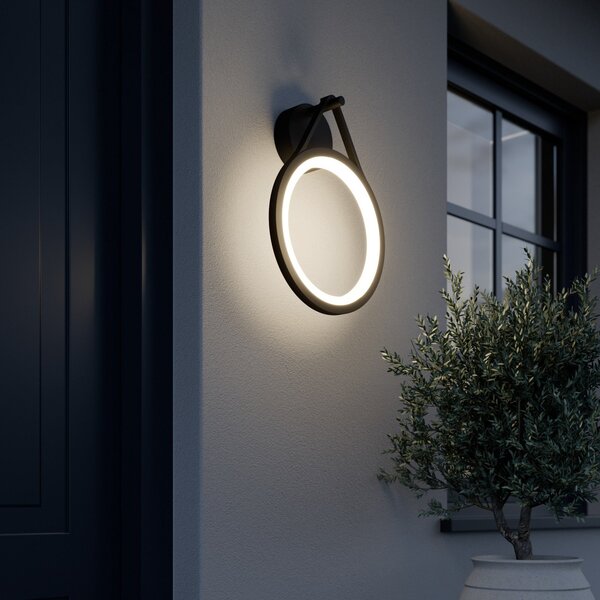 Lucande Εξωτερικό φωτιστικό τοίχου LED Mirco, 30 cm, μαύρο, IP65, Μαύρο, Μέταλλο, σύγχρονο, Πρίζα τοίχου κάτω