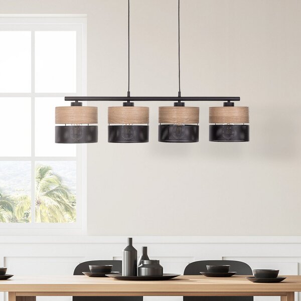 TK Lighting Κρεμαστό φωτιστικό Nicol, μαύρο/ξύλινο εφέ, 94x20 cm 4-φωτισμός 4 x E27, ρυθμιζόμενος, Μαύρο, Σαλόνι / τραπεζαρία, Μέταλλο, σύγχρονο