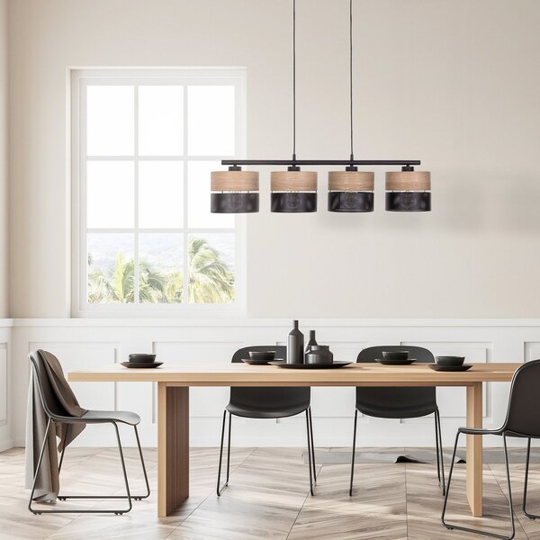 TK Lighting Κρεμαστό φωτιστικό Nicol, μαύρο/ξύλινο εφέ, 94x20 cm 4-φωτισμός 4 x E27, ρυθμιζόμενος, Μαύρο, Σαλόνι / τραπεζαρία, Μέταλλο, σύγχρονο
