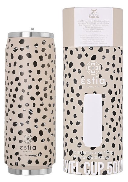 Θερμός Travel Cup Save The Aegean Leopard Taupe Estia 500ml