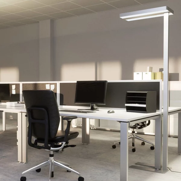 Arcchio LED-Stehleuchte Logan Neo, ασημί, ρυθμιζόμενη ένταση φωτισμού, μέταλλο, ρυθμιζόμενος, Μεταλλικό, Μελέτη / Γραφείο, Αλουμίνιο, σύγχρονο
