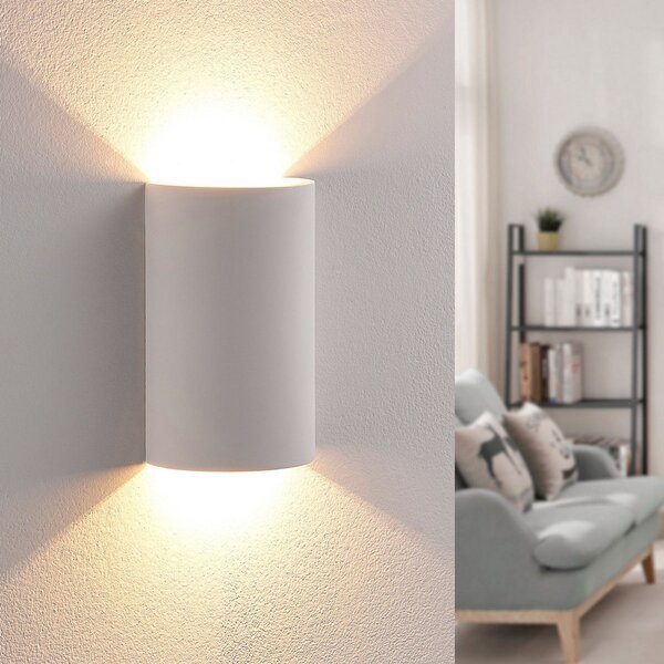 Lindby LED φωτιστικό τοίχου Jenke, ύψος 16 cm, λευκό, γύψος, Λευκό, Σαλόνι / τραπεζαρία, Γύψος / πηλός, σύγχρονο