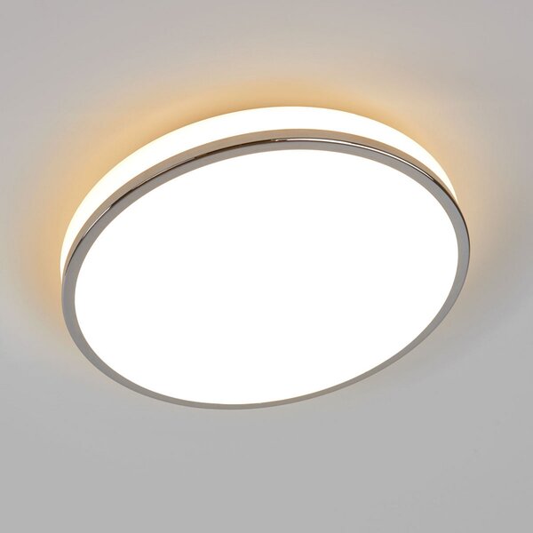 Lindby LED οροφής Lyss, Ø 34 cm, χρώμιο, IP44, Λευκό, Μπάνιο, Γυαλί, σύγχρονο