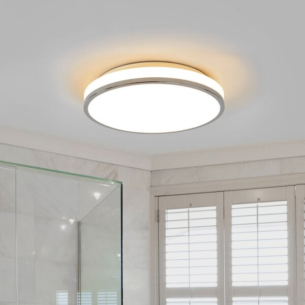 Lindby LED οροφής Lyss, Ø 34 cm, χρώμιο, IP44, Λευκό, Μπάνιο, Γυαλί, σύγχρονο
