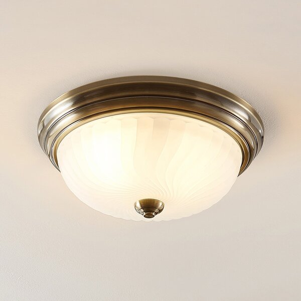 Lindby Φωτιστικό οροφής Pakka, ορειχάλκινο, γυαλί, 31 cm, E27, ρυθμιζόμενος, Μπρούτζινο / Αντικέ ορείχαλκου, Σαλόνι / τραπεζαρία, Γυαλί, Αντίκα