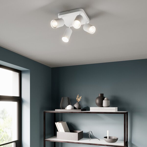 Nowodvorski Lighting Φωτιστικό οροφής Eye Spot τετράφωτο τετράγωνο, λευκό, ρυθμιζόμενος, Λευκό, Σαλόνι / τραπεζαρία, Μέταλλο, σύγχρονο
