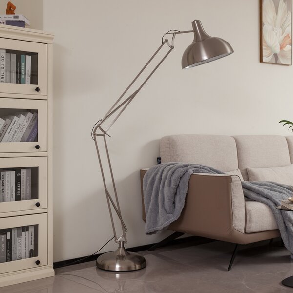 Lindby φωτιστικό δαπέδου Leia, ασημί, μεταλλικό, 180cm, περιστρεφόμενο, E27, Μεταλλικό, Σαλόνι / τραπεζαρία, Μέταλλο, σύγχρονο