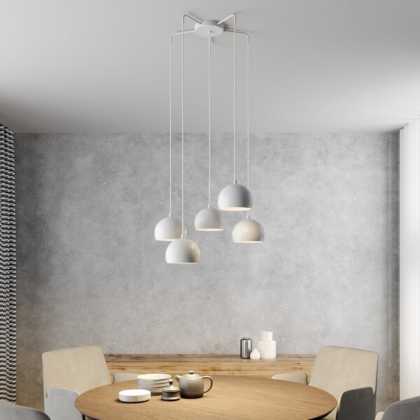 Luminex Κρεμαστό φωτιστικό Sool, λευκό, Ø 53 cm, 5 φώτα, μέταλλο, E27, ρυθμιζόμενος, Λευκό, Σαλόνι / τραπεζαρία, Μέταλλο