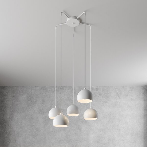 Luminex Κρεμαστό φωτιστικό Sool, λευκό, Ø 53 cm, 5 φώτα, μέταλλο, E27, ρυθμιζόμενος, Λευκό, Σαλόνι / τραπεζαρία, Μέταλλο