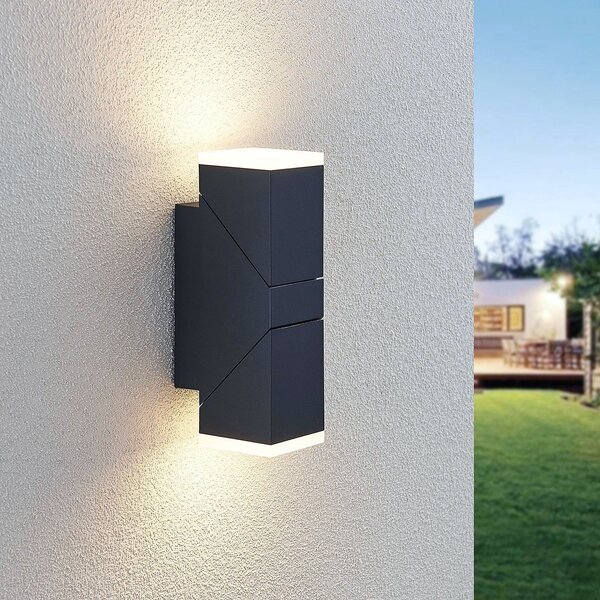 Lindby Επιτοίχιο φωτιστικό LED Sally, 22cm, ανθρακί, IP54, Μαύρο, Αλουμίνιο, σύγχρονο, Πρίζα τοίχου πάνω/κάτω