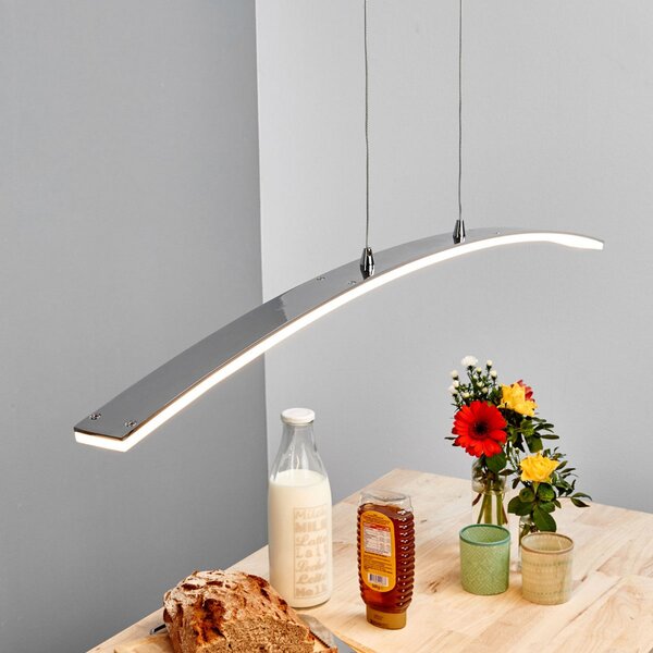 Lucande LED κρεμαστό φωτιστικό Lorian, 99 cm, χρώμιο, μέταλλο, Μεταλλικό, Σαλόνι / τραπεζαρία, Αλουμίνιο, σύγχρονο