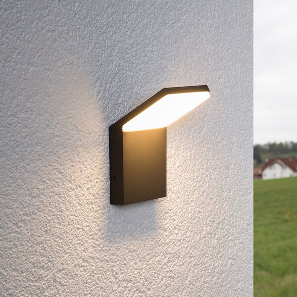 Lucande LED φωτιστικό τοίχου εξωτερικού χώρου Nevio, 17 cm, ανθρακί, αλουμίνιο, Μαύρο, Μέταλλο, σύγχρονο