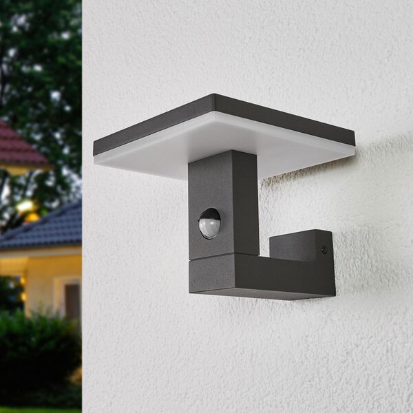 Lucande LED φωτιστικό τοίχου εξωτερικού χώρου Olesia, 15 cm, αισθητήρας, IP54, Μαύρο, Αλουμίνιο, σύγχρονο