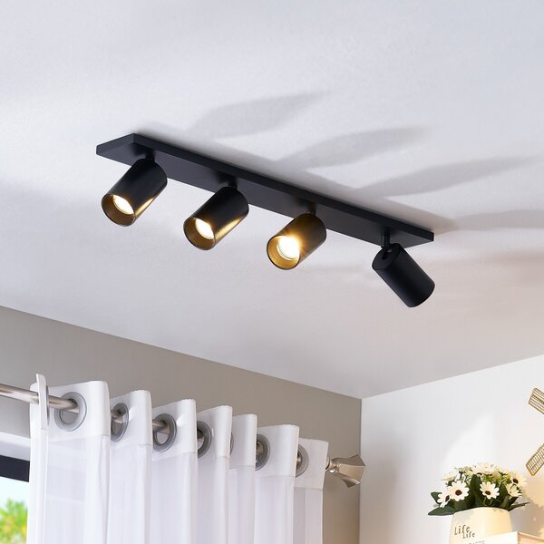 Arcchio Strahler Brinja, μαύρο, μήκος 65 cm, Ø 7 4 φύλλα., ρυθμιζόμενος, Μαύρο, Σαλόνι / τραπεζαρία, Αλουμίνιο, σύγχρονο