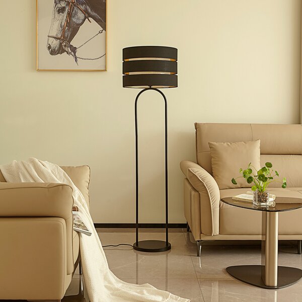 Lindby φωτιστικό δαπέδου Tsomo, Ø 40 cm, μαύρο, ύφασμα, E27, Μαύρο, Σαλόνι / τραπεζαρία, Ύφασμα / Κλωστοϋφαντουργία, Σκανδιναβικό