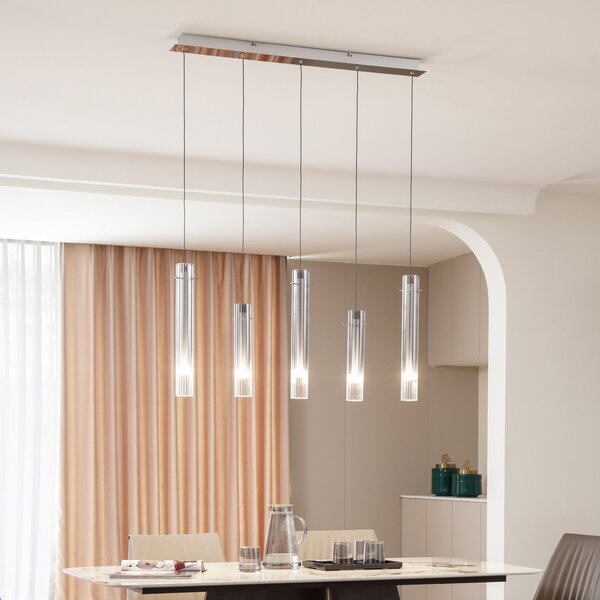 Lucande LED φωτιστικό οροφής Korvitha, 5-φωτο, γκρι, γυαλί, ρυθμιζόμενος, Γκρι, Σαλόνι / τραπεζαρία, Γυαλί, σύγχρονο