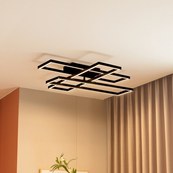 Lucande LED φωτιστικό οροφής Tjado, μήκος 94 cm, μαύρο, μέταλλο, ρυθμιζόμενος, Μαύρο, Σαλόνι / τραπεζαρία, Μέταλλο, σύγχρονο