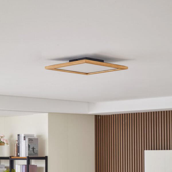 Lucande LED φωτιστικό οροφής Joren, 42 cm, ξύλο, CCT, τηλεχειριστήριο, ρυθμιζόμενος, Ξύλου, Σαλόνι / τραπεζαρία, Ξύλο, Εξοχική κατοικία / Ρουστίκ