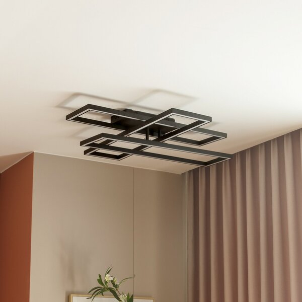 Lucande LED φωτιστικό οροφής Tjado, μήκος 94 cm, μαύρο, μέταλλο, ρυθμιζόμενος, Μαύρο, Σαλόνι / τραπεζαρία, Μέταλλο, σύγχρονο