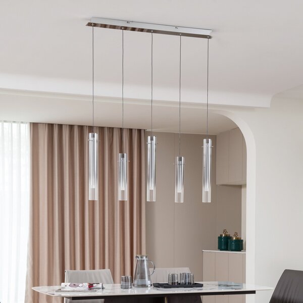 Lucande LED φωτιστικό οροφής Korvitha, 5-φωτο, γκρι, γυαλί, ρυθμιζόμενος, Γκρι, Σαλόνι / τραπεζαρία, Γυαλί, σύγχρονο