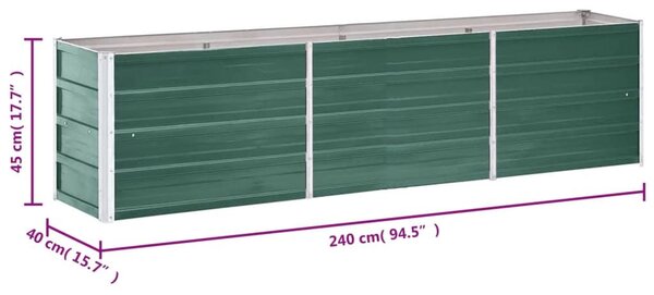 Ζαρντινιέρα Υπερυψωμένη Πράσινη 240x40x45 εκ. Γαλβαν. Χάλυβας - Πράσινο